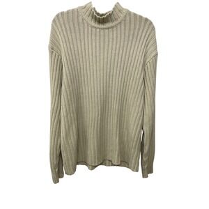 Y2K Vtg Point Zero XL Mens Beige Ribbed Knit Mock Neck Sweater Pullover Cozycore